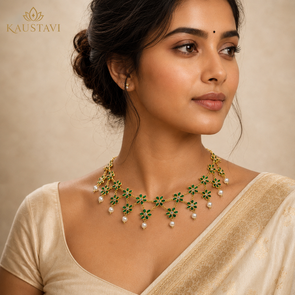 Vanamala Emerald & Pearl Necklace
