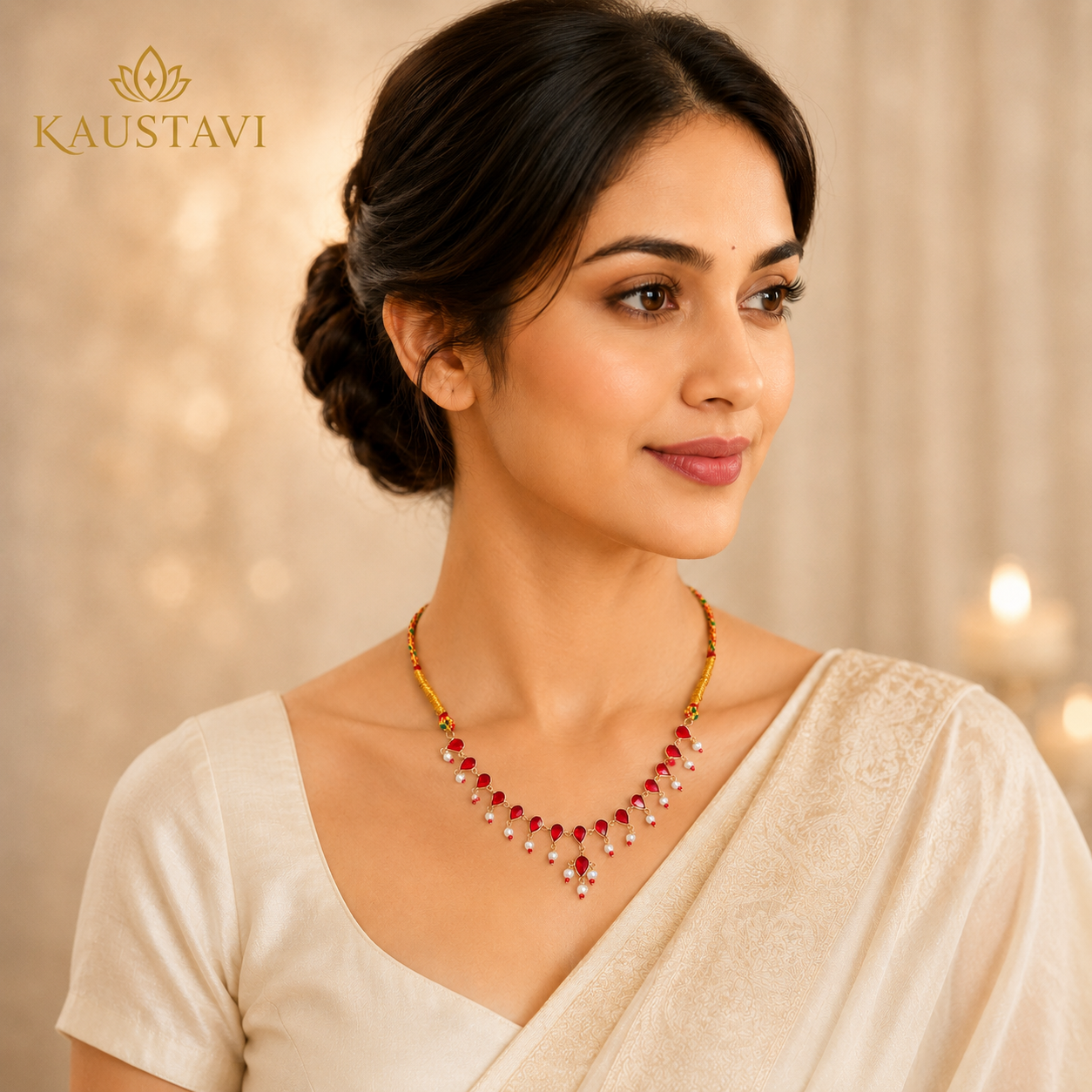 Manjari Ruby & Pearl Drop Necklace