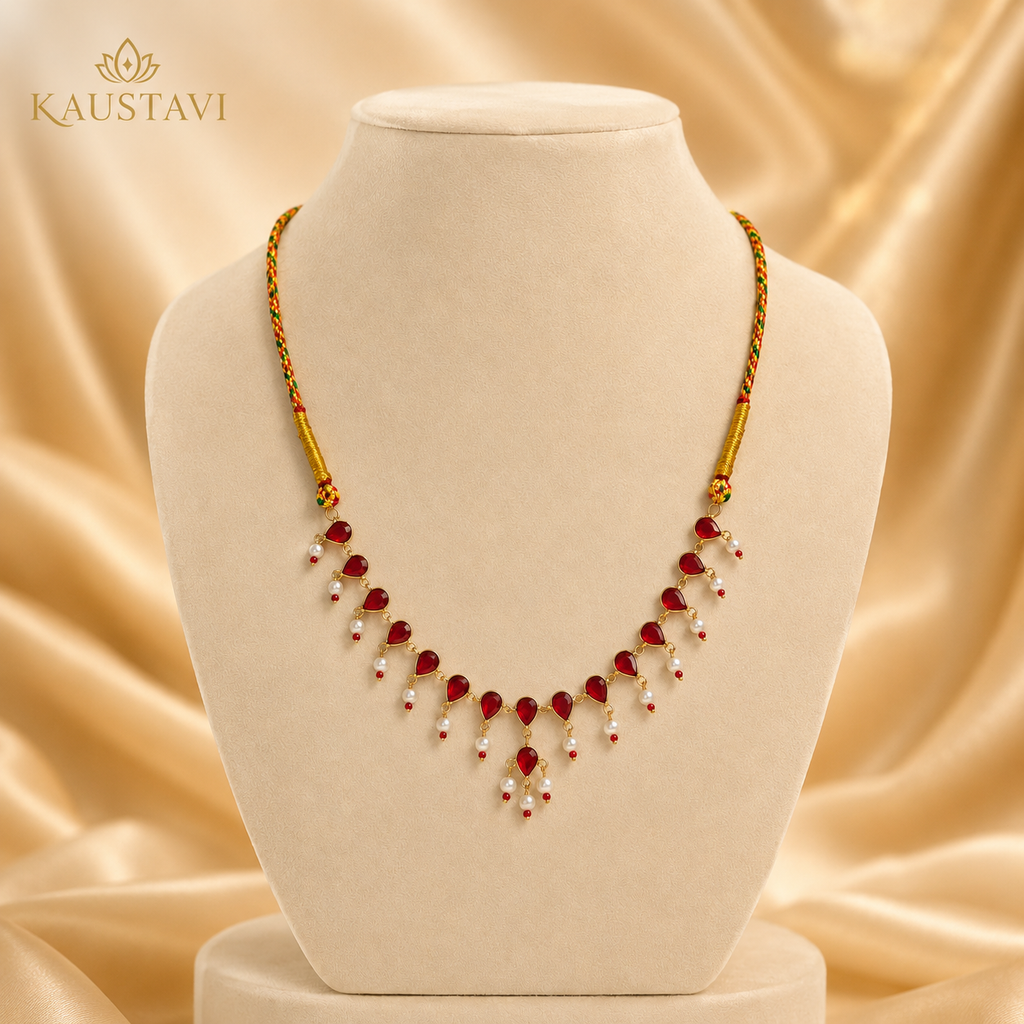 Manjari Ruby & Pearl Drop Necklace