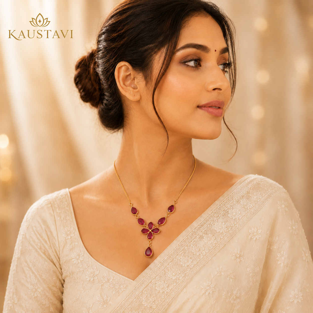 Pushpa Ruby Blossom Necklace