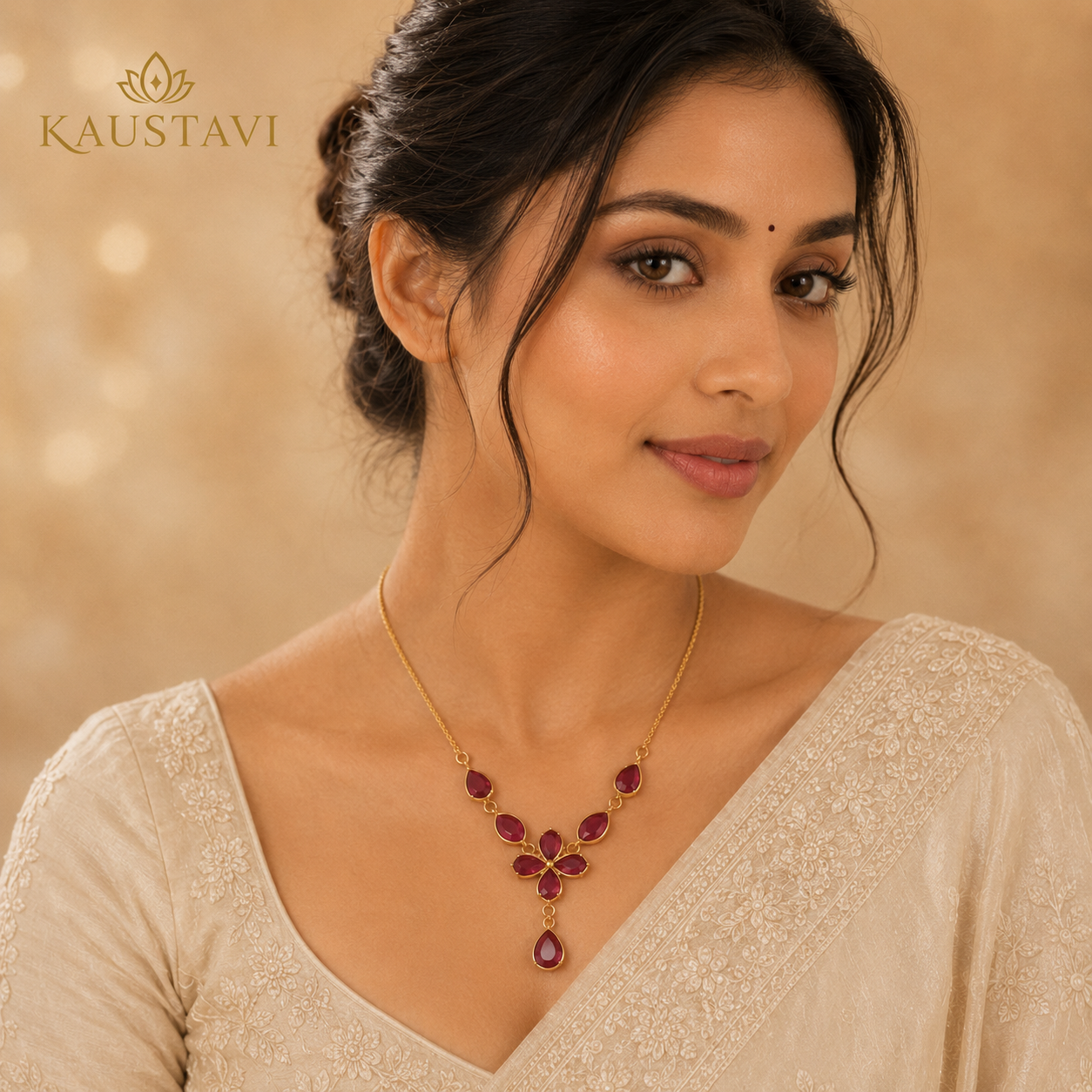 Pushpa Ruby Blossom Necklace