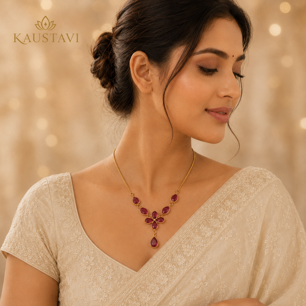 Pushpa Ruby Blossom Necklace