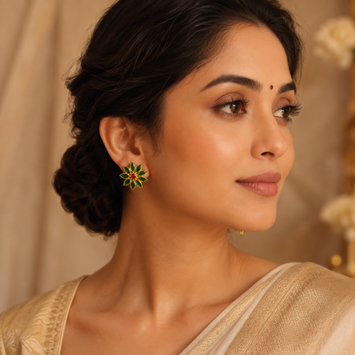 Aravinda Emerald Floral Studs