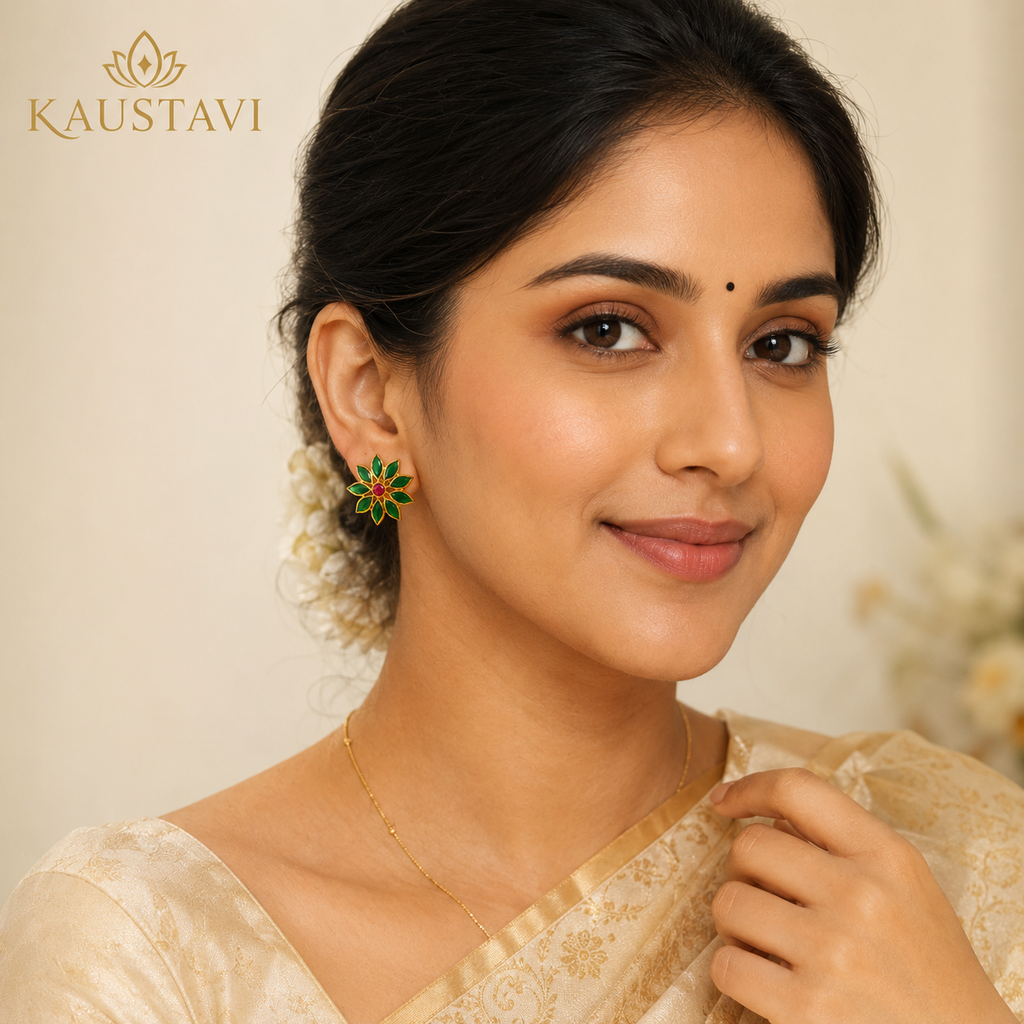 Aravinda Emerald Floral Studs