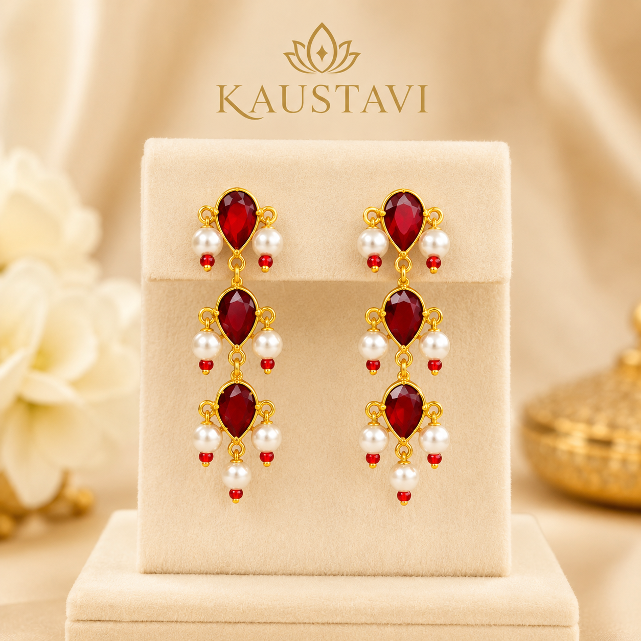 Trilok Ruby & Pearl Cascade Earrings