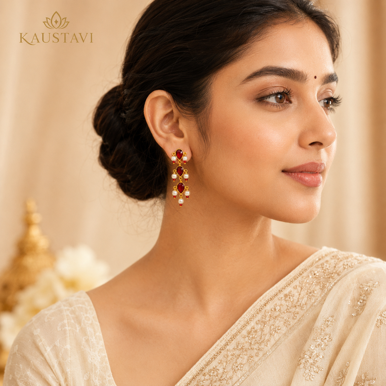 Trilok Ruby & Pearl Cascade Earrings