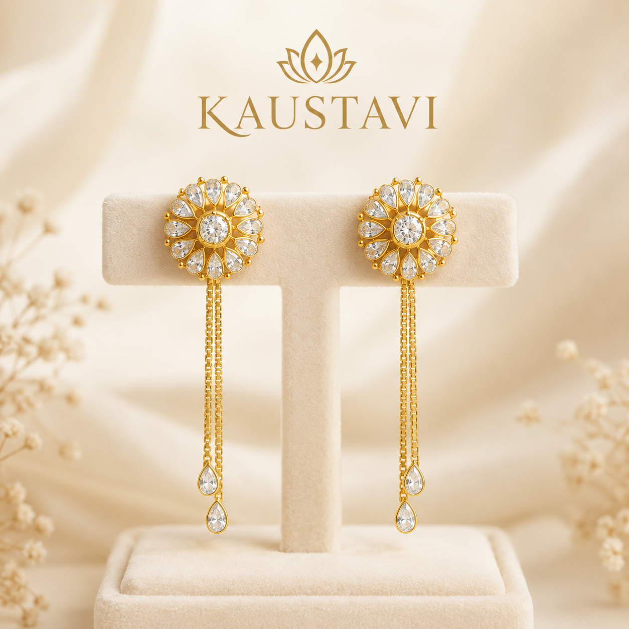 Kiran White Stone Chain Drop Earrings