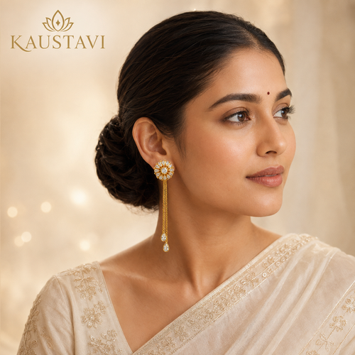 Kiran White Stone Chain Drop Earrings