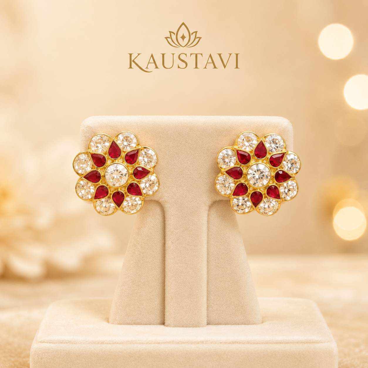 Ratnapushpa Ruby & White Stone Studs