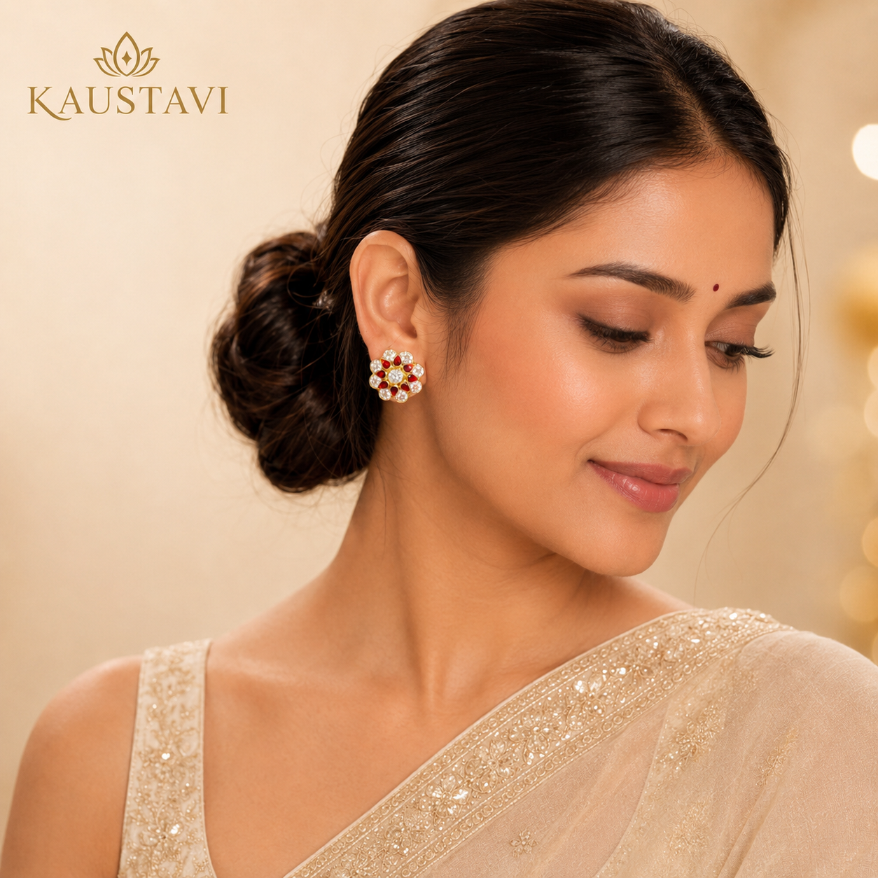 Ratnapushpa Ruby & White Stone Studs