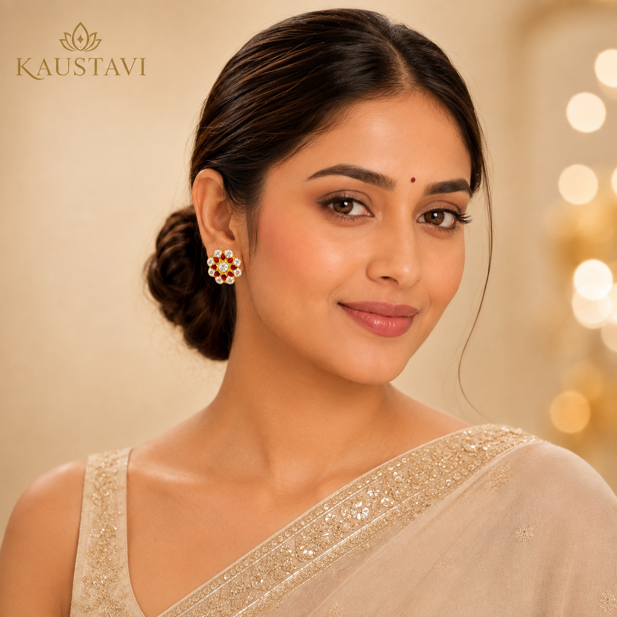 Ratnapushpa Ruby & White Stone Studs